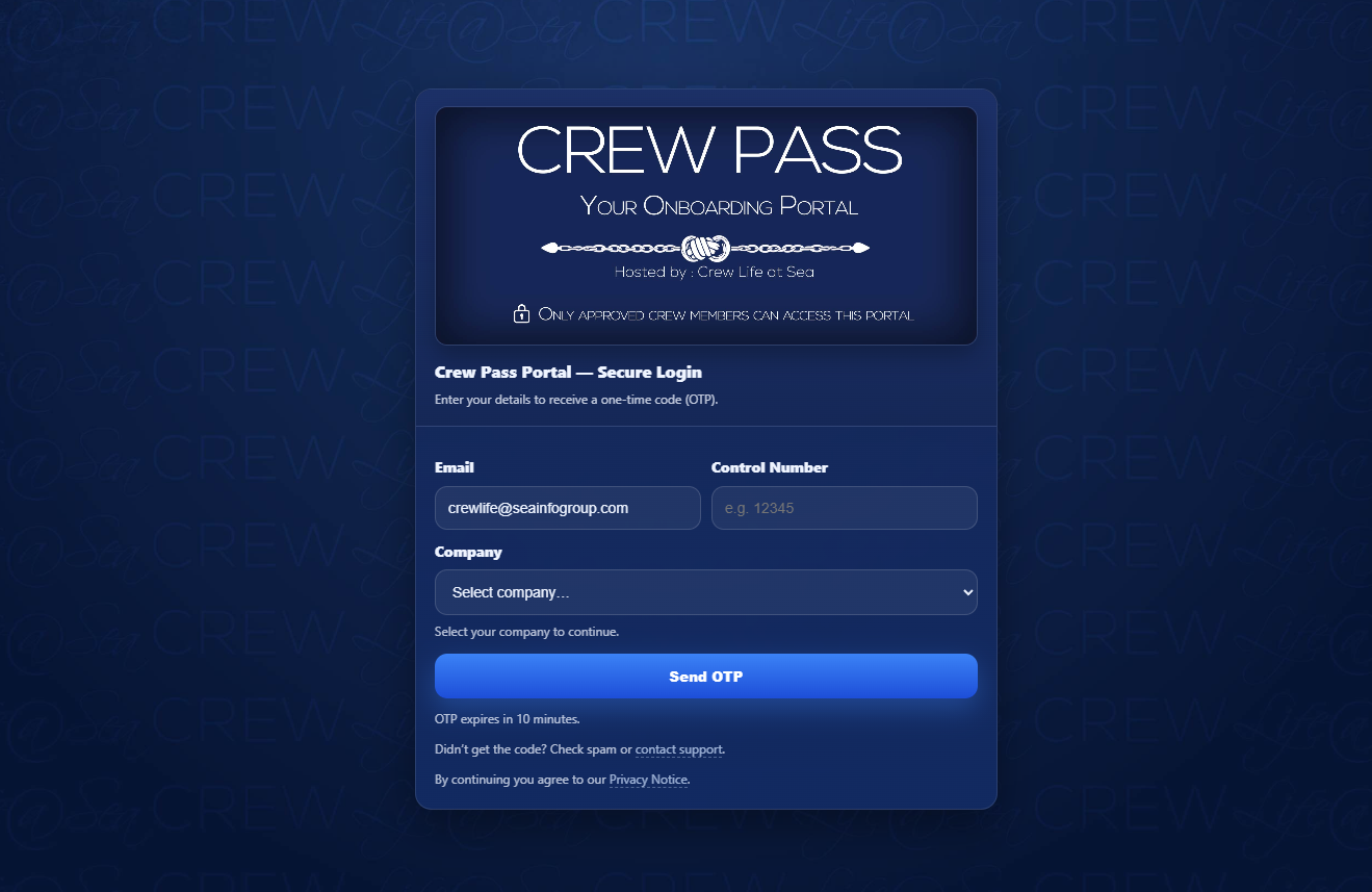 Crew Pass Portal | Secure Crew Onboarding Access - Crew Life at Sea